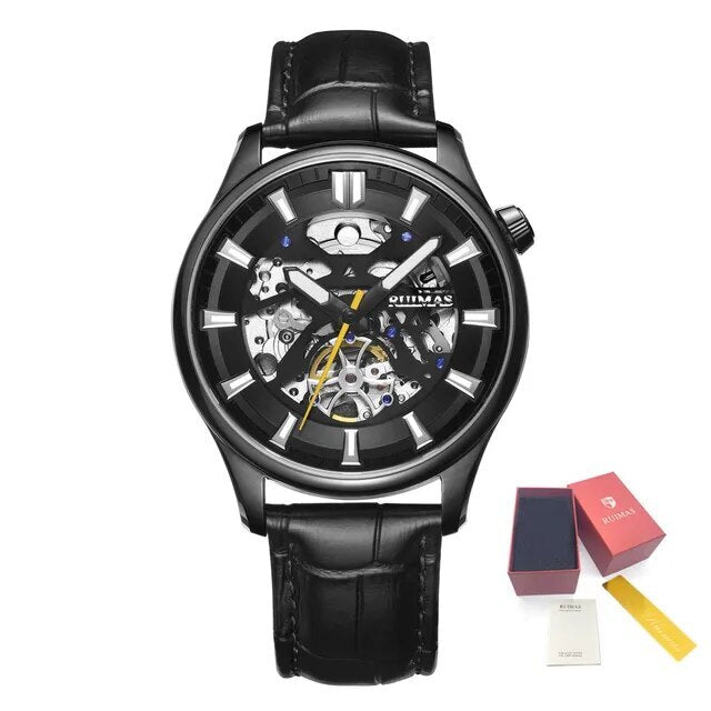 RUIMAS Men Mechanical Wristwatch Fashion Casual Leather Band Watch Luxury Sport Wrist Watch Chronograph Luminous Man Clock 6770-12