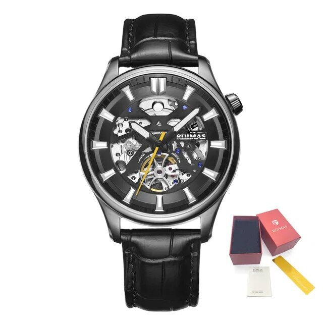 RUIMAS Men Mechanical Wristwatch Fashion Casual Leather Band Watch Luxury Sport Wrist Watch Chronograph Luminous Man Clock 6770-11