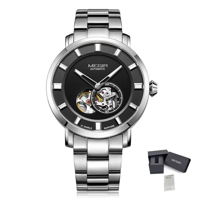 MEGIR Men Watch Hollow Out Automatic Mechanical Stainless Steel Wristwatch Waterproof Luxury Business Wrist Watch Montre Homme-13