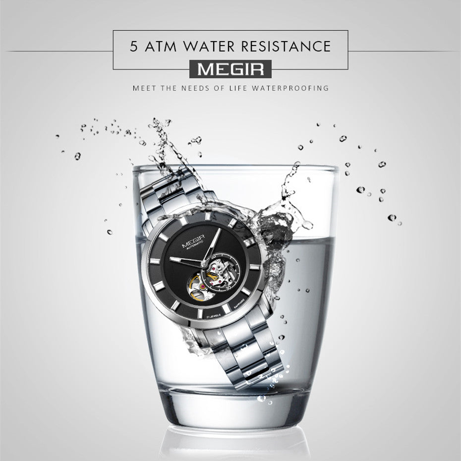MEGIR Men Watch Hollow Out Automatic Mechanical Stainless Steel Wristwatch Waterproof Luxury Business Wrist Watch Montre Homme-10
