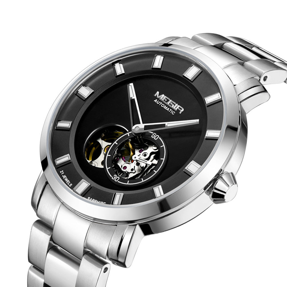 MEGIR Men Watch Hollow Out Automatic Mechanical Stainless Steel Wristwatch Waterproof Luxury Business Wrist Watch Montre Homme-7