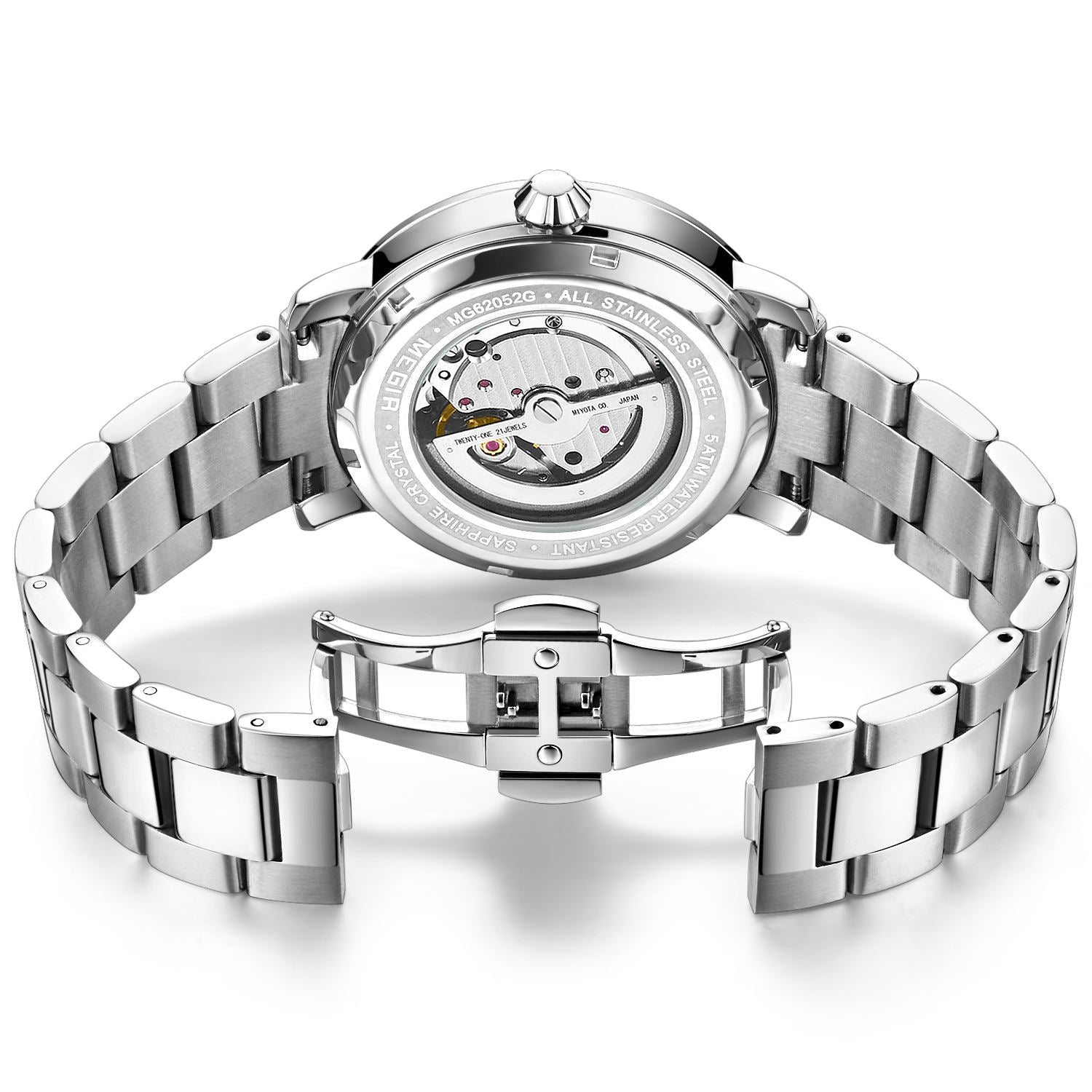 MEGIR Men Watch Hollow Out Automatic Mechanical Stainless Steel Wristwatch Waterproof Luxury Business Wrist Watch Montre Homme-11