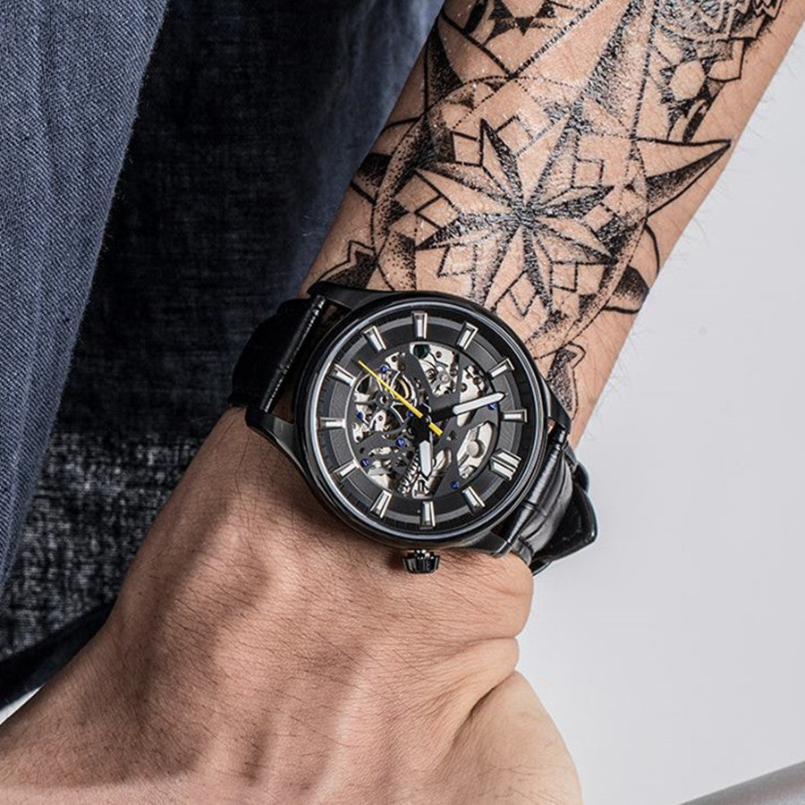 RUIMAS Men Mechanical Wristwatch Fashion Casual Leather Band Watch Luxury Sport Wrist Watch Chronograph Luminous Man Clock 6770-1