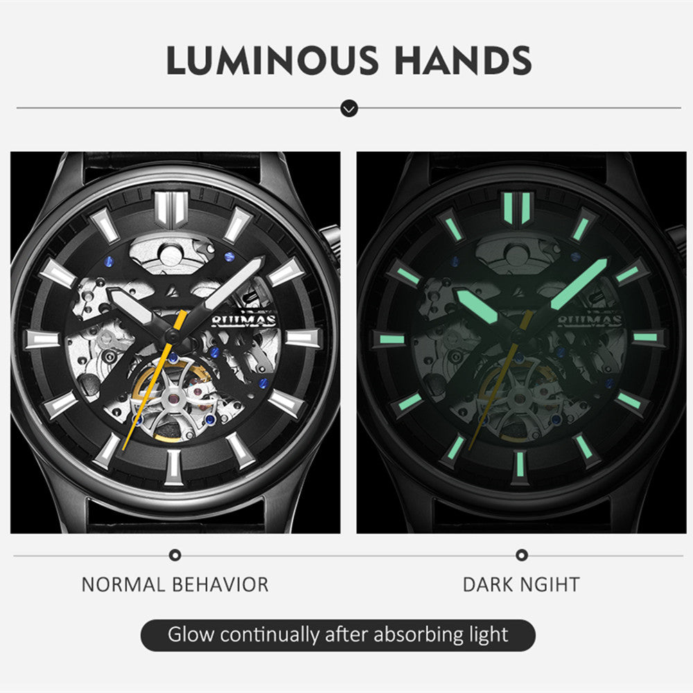 RUIMAS Men Mechanical Wristwatch Fashion Casual Leather Band Watch Luxury Sport Wrist Watch Chronograph Luminous Man Clock 6770-4